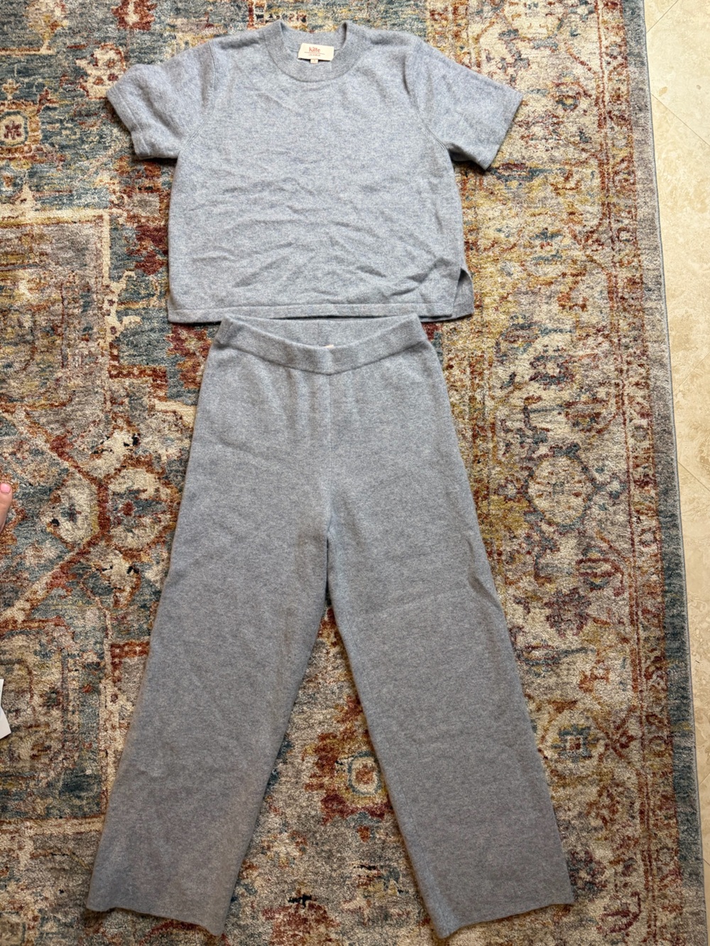Kilte-Grey 100% washable cashmere Wide-Leg Lisa set